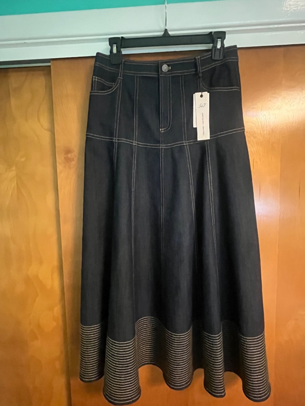 Cinq A Sept Dark Blue Denim Zip Front Midi Hester Skirt Sz. 6 - Picture 7 of 12